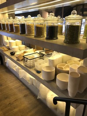 biodegradable packaging  at Meshek Barzilay Deli in Tel Aviv