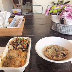 Lasagna and quiche  at Meshek Barzilay Deli in Tel Aviv