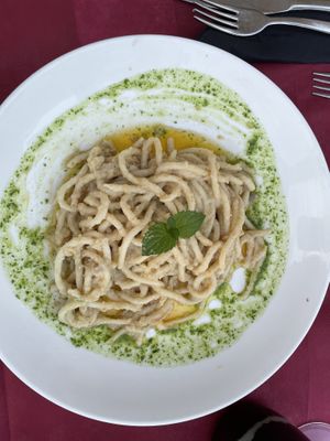 Homemade Bigoli with artichoke creme   at Laguna Libre in Venice