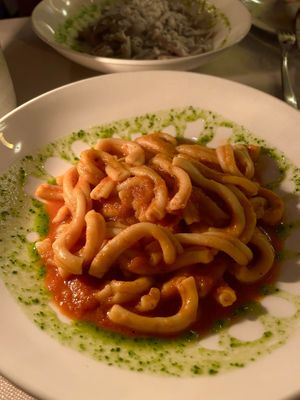 Pasta w sauce of tomatoes, onion, celery, carrots  at Laguna Libre in Venice
