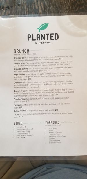 Food Menu at Planted in Hamilton in Hamilton