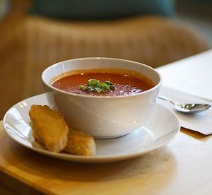 Soup and toasted baguette at Planted in Hamilton in Hamilton