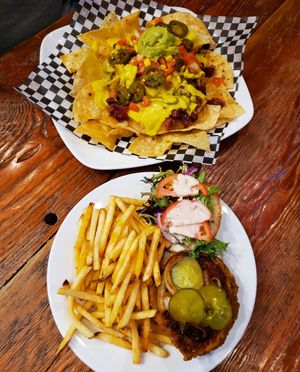 Planted burger with fries and Planted nachos. at Planted in Hamilton in Hamilton