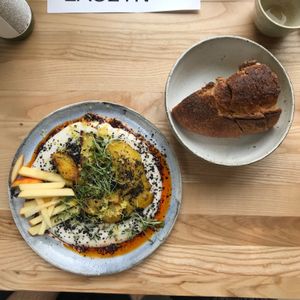 vegan labneh (yogurt) with potatoes and chilli  at Zaczyn in Krakow