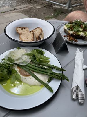 Outside table, there are construction projects on the street   at Zaczyn in Krakow