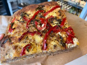 Focaccia with roasted peppers & lemon ricotta at Zaczyn in Krakow