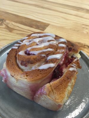 Raspberry sweet bun at Zaczyn in Krakow