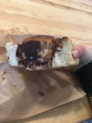 Inside of a chocolate sweet bun at Zaczyn in Krakow