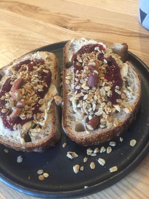 Cashew butter with cherry jam.  at Zaczyn in Krakow