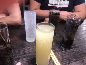 Home made drinks. Ginger, elderberry tea and cola    at Zizinia in Barcelona