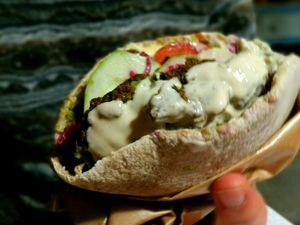 vegan falafel bocadillo at Zizinia in Barcelona