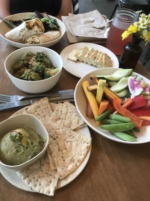 Hummus with raw veggies and some wrap    at Flower Child - Downtown in Austin