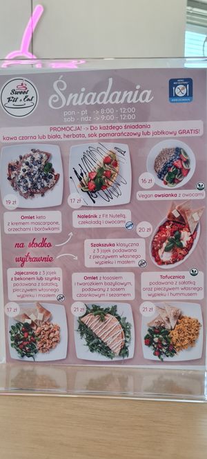 Breakfast menu at SweetFit in Bialystok