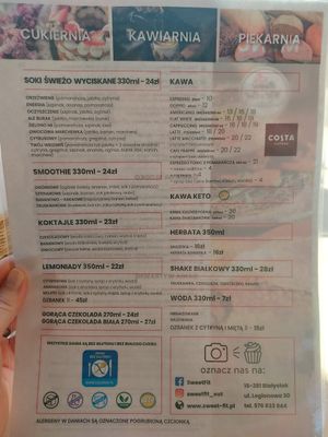 Menu at SweetFit in Bialystok