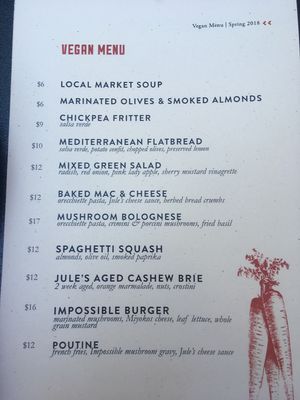 Spring 2018 vegan menu at Hook and Ladder in Sacramento