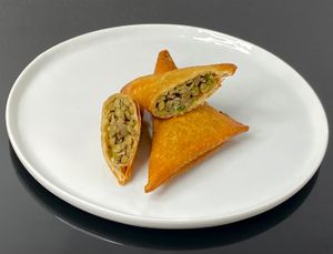 sambusas (cut in half + plated at home) at Wonder Ethiopian in Seattle