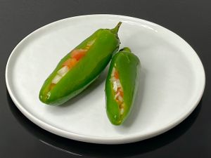 stuffed jalapeños (plated at home) at Wonder Ethiopian in Seattle