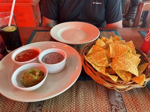 Chips with three sauces made vegan  at Gringo's Cantina in Surat Thani