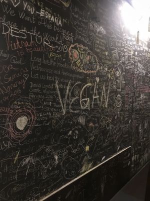 Inside the restaurant. Funky wall  at Hoa Nghiem in Hue