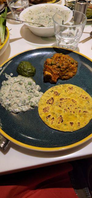 Methi matar malai and Mushroom matar with maize roti. Delicious 👍🏼 at Aharveda Restaurant in Mumbai