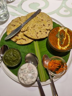 Paratha platter at Aharveda Restaurant in Mumbai