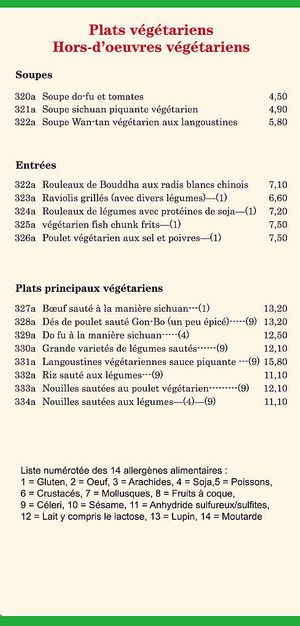 Their vegan menu (In French Unfortunately) at Restaurant L'Hirondelle Royale Sarl in Luxembourg City