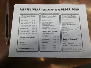 Order form at The Falafia in Hull