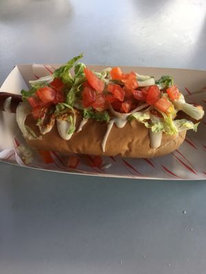 My BLT dog  at Good Dog Vegan Hot Dogs in North London