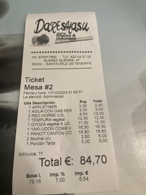 The bill  at Dareshasu in Tenerife