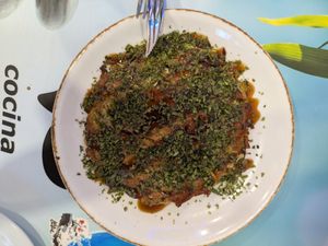 Vegan okonomiyaki at Dareshasu in Tenerife