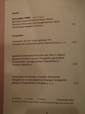 Menù of 04.11.2020 at Karls Kraut in Luzern