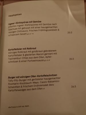 Menù of 04.11.2020 at Karls Kraut in Luzern