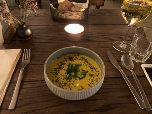 Coconut soup! Yummmmmm at Karls Kraut in Luzern