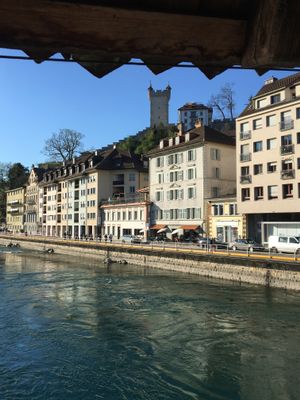 Perfect location! (orange awning with white umbrellas outside) at Karls Kraut in Luzern