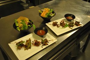 Tempura of vegetables, wih dip sauce bitter-sweet of tomatoes at La Part du Colibri in Crest