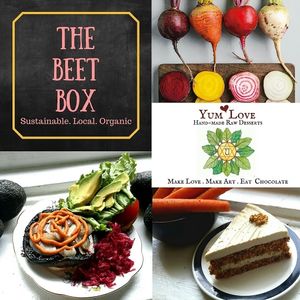 Beet Burger from The Beet Box and Raw Vegan Carrot Cake from Yum Love Desserts at The Beet Box in Floyd