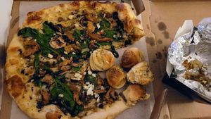 Vegan pizza with vegan garlic knots!! So good! at Mod Pizza in Reno