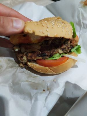 Burger with beans at Homemade Burgers and Sandwiches in Koh Samui