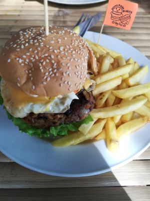 Vegetarian burger with egg and cheese at Homemade Burgers and Sandwiches in Koh Samui