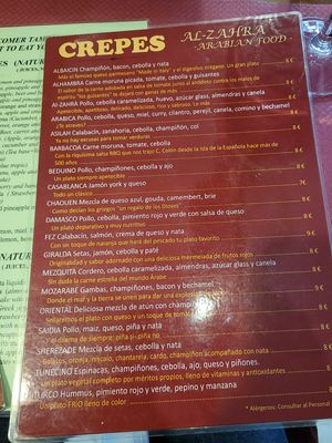 Carta de crêpes at Al-Zahra in Ronda