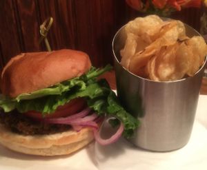 black bean burger at Rooster Fish Brewing Pub in Watkins Glen