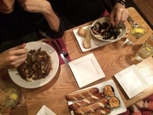appetizers, including the soft pretzel with spicy vegan sauce at Rooster Fish Brewing Pub in Watkins Glen