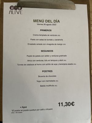 Day menu  at Alive in Barcelona