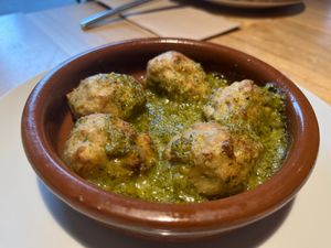 Buñuelos de Bacalao horneados al pil pil at Alive in Barcelona