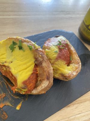 Patatas con sobrasada y queso   at Alive in Barcelona