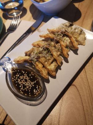 Mushroom gyozas at Alive in Barcelona