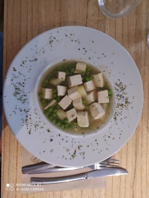Tofu with potato and peas at Alive in Barcelona