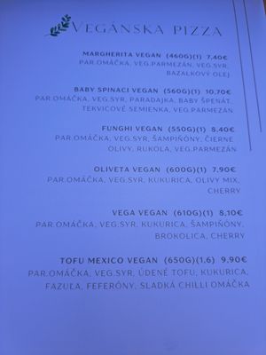 Vegan Pizza Menu at Malbo Caffe in Kosice