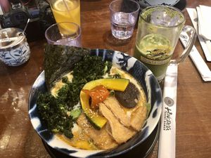 Creamy soymilk ramen and matcha beer FTW  at Hinodeya Ramen in San Francisco