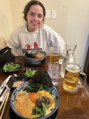 Vegan ramen x2 (creamy classic Ramen with pumpkin).  Spice level 4.  at Hinodeya Ramen in San Francisco